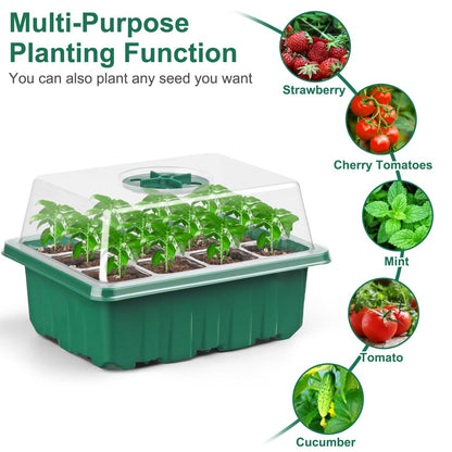 DJGINRO 12 Pack Seed Starter Tray Seed Starter Kit (144 Cells Total Tray) with Humidity Adjustable
