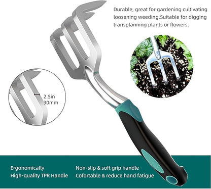 Garden Tool Set, Garden Trowel and Rake, Heavy Duty 3 Piece Gardening Tools, Non-Slip Rubber Grip, Outdoor Hand Tools, Essential Tool Set for Gardening Gifts for Mother Father Men Women Gardeners