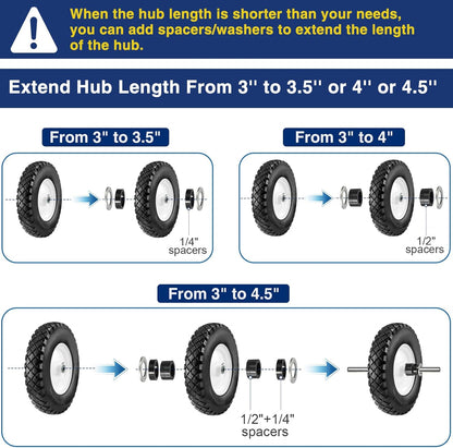 MaxAuto Wheelbarrow Tire 4.80 4.00-8 Flat-Free 4.80/4.00-8 Tire and Wheel w/Grease Fitting, 3" Centered Hub, 3/4" Bearings, 4.80 4.00-8 Tires for Hand Truck, Trolley, Garden Cart, Wagons