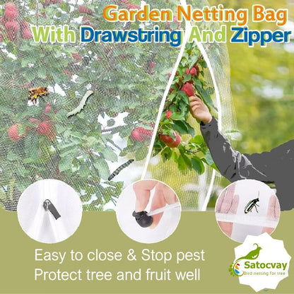 Fruit Tree Netting with Drawstring & Zipper 3 Pcs (6x7.2 FT), Bird Netting for Blueberry Bushes