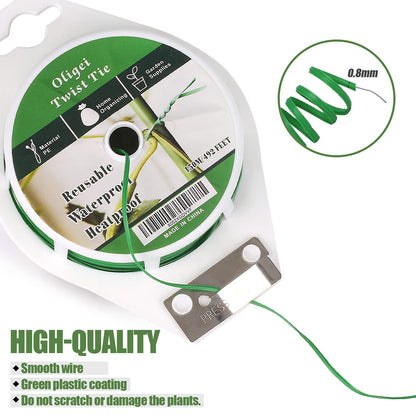 Green Garden Wire, Sturdy Plant Ties for Support with Cutter, 492FT/150m, Indoor, Outdoor, Home and