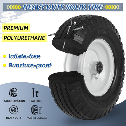 4.10/3.50-6 Flat Free Tire and Wheel, with 3"-3.5''-4.0''-4.5'' Centered Hub, and 3/4" & 5/8" Bearings, Replacement for Wheelbarrow, Hand Truck/All Purpose Utility Tire on Wheel, (2 Pack)