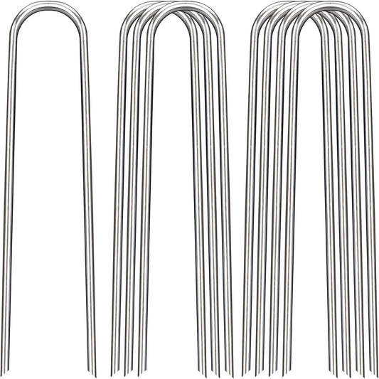12 Inch Landscape Staples, 25 Pack Galvanized Landscape Stakes Heavy Duty 8 Gauge U-Shaped Garden Stakes, Ground Stakes for Weed Barrier Fabric, Irrigation Tubing, Fence, Outdoor Decorations