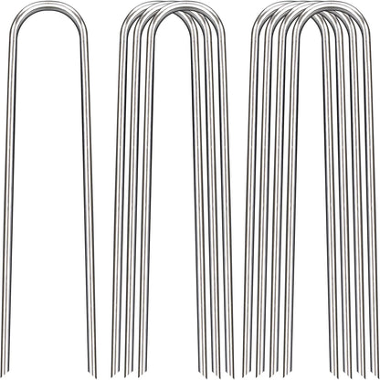 12 Inch Landscape Staples, 12 Pack Galvanized Landscape Stakes Heavy Duty 8 Gauge U-Shaped Garden Stakes, Ground Stakes for Weed Barrier Fabric, Irrigation Tubing, Fence, Outdoor Decorations