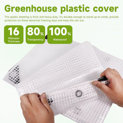 Greenhouse Cover,Clear Plastic Covering, 16Mil Thickness Heavy Duty Clear tarp for Chicken coop,Gardening,Farming, Greenhouse Plastic sheeting with Grommets (White, 3ft*3ft)