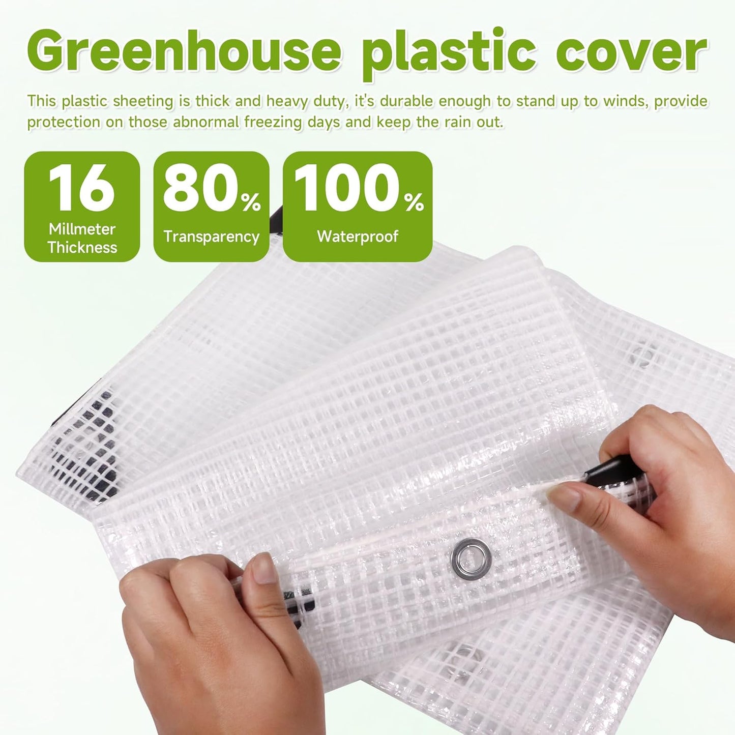 16Ftx20Ft Greenhouse Cover,Clear Plastic Tarps,16Mil Heavy Duty Waterproof tarp with UV Resistance and Grommets,Greenhouse Plastic for Gardening,Farming,Nursery,Garden