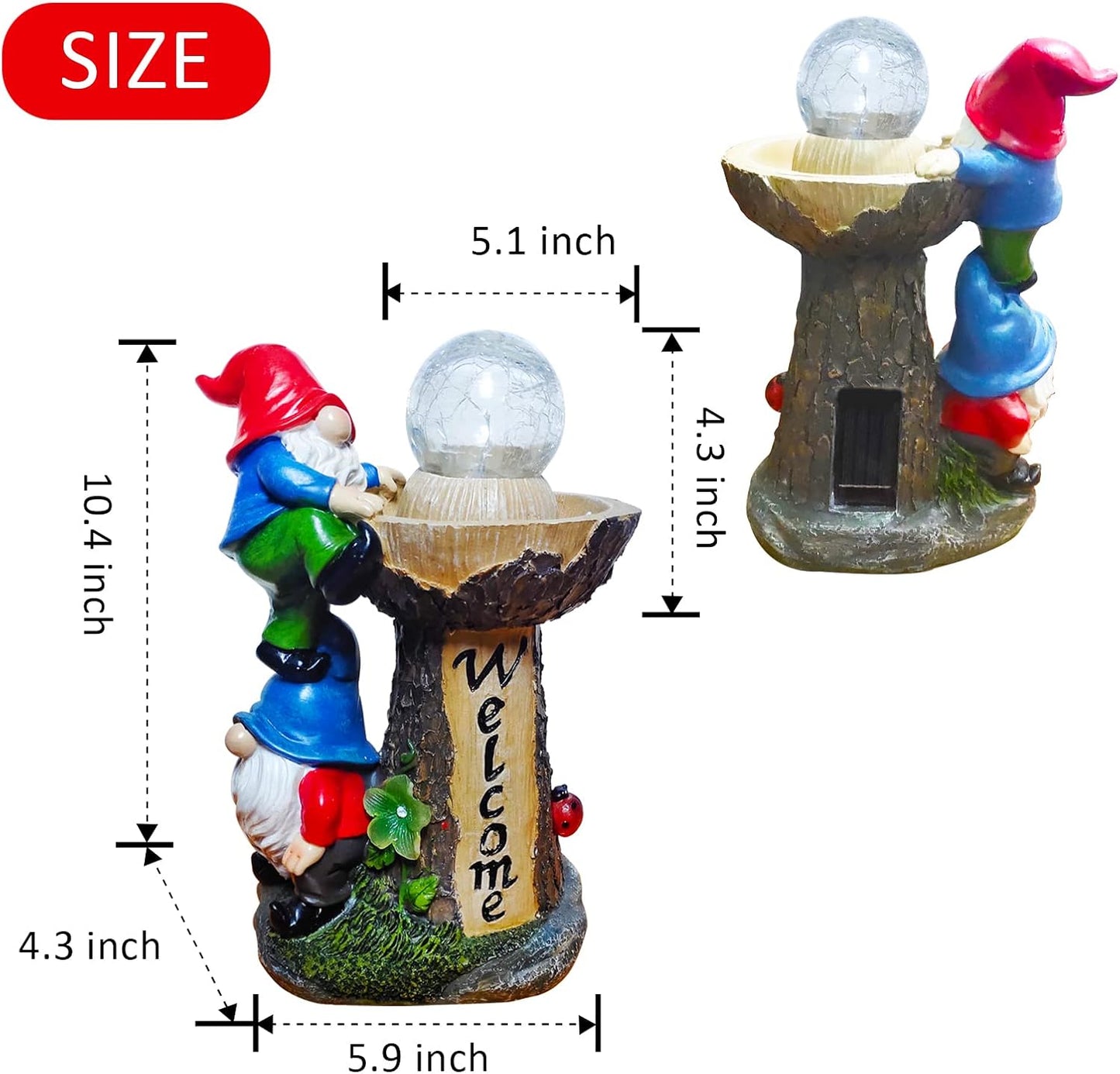 Garden Gnome Statues, Garden Statues for Outside with Solar LED Lights,10.4 in Funny Double Gnomes Sculptures Outdoor Decorations for Yard, Ideal Gnomes Gifts for Women/Grandma/Mom