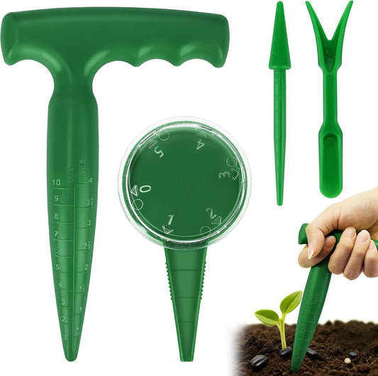 Seed Planter Tool, 6.9" Dibber Garden Tool, Plastic Dibbler Tools for Planting, Seed Dispenser, Bulb Digger Garden Planter for Sowing Seeds, Bulbs, Digging (with Widger and Dibber)