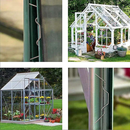 Greenhouse Glazing Clips, Pack of 50 Stainless Steel W Type Clip Leaf Spring Clips, Aluminium Greenhouse Care, House Twin-Hall Web Sheets