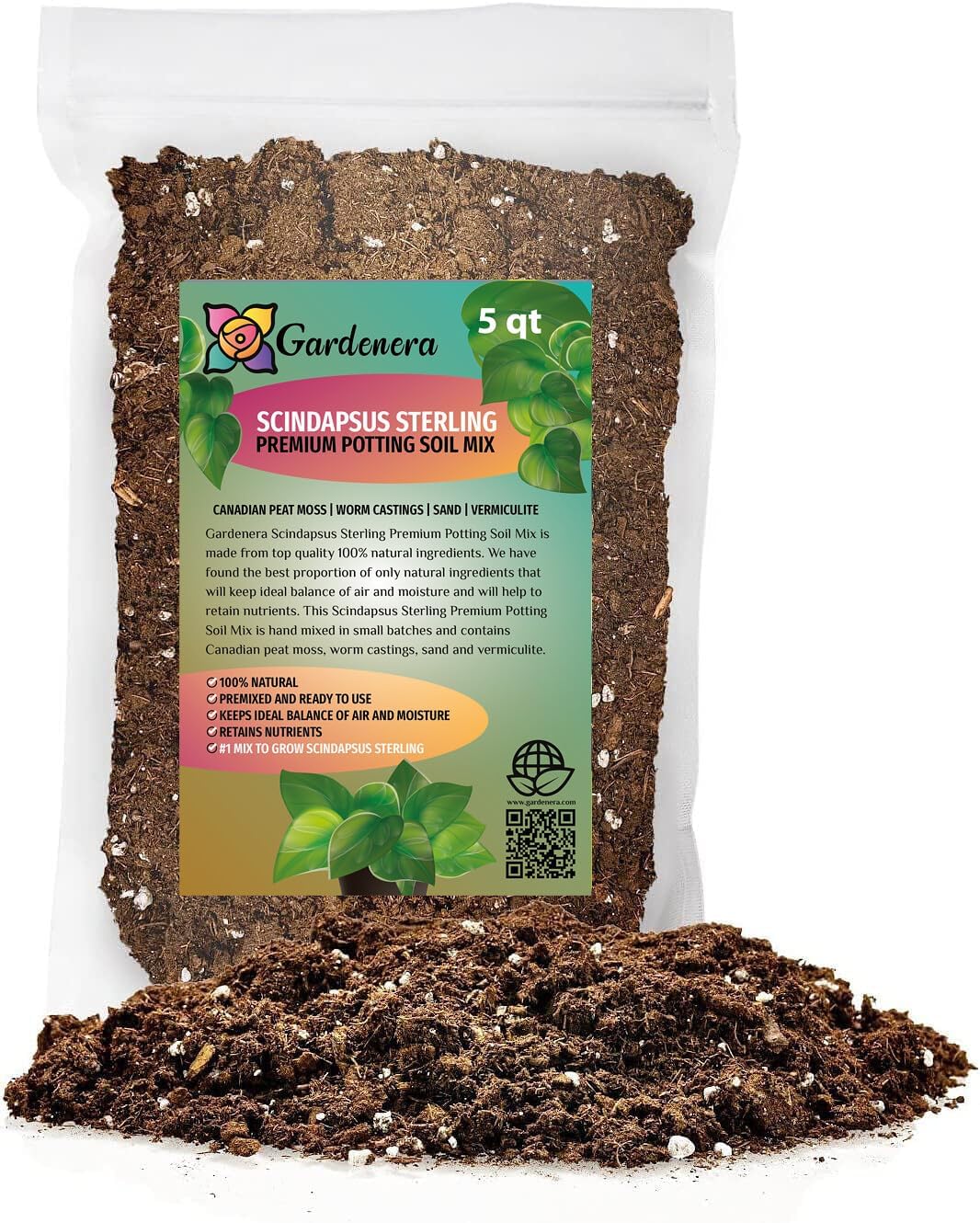 Premium Scindapsus Sterling Plant Soil Mix by Gardenera - Stimulate Growth and Elevate Variegation Beauty with Nourishing Formula - 5 Quart