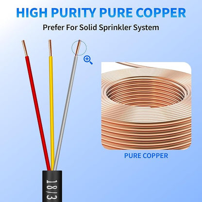 18/3 Solid Sprinkler System Wire 50ft, 18 Gauge Irrigation Wires PVC Jacket Sprinkler Cable for Underground Irrigation Valves Field Central Control System