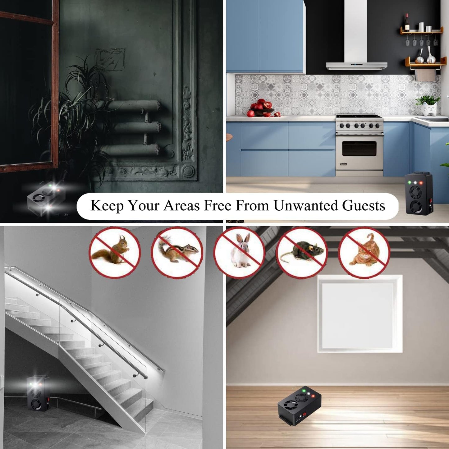 Rodent Repellent Battery Operated Ultrasonic Mouse Repeller for Car Engines Squirrel Pest Repeller Under Hood Mice Deterrent for House Garage Attic Indoor 2 Pack
