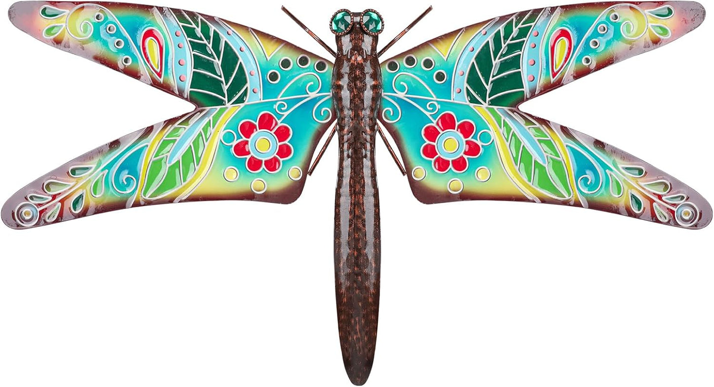 VCUTEKA Outdoor Metal Dragonfly Wall Decor Dragonfly Wall Sculpture Hanging Garden Wall Art Sculpture for Indoor Outdoor Patio Fence Decor Large