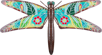 VCUTEKA Outdoor Metal Dragonfly Wall Decor Dragonfly Wall Sculpture Hanging Garden Wall Art Sculpture for Indoor Outdoor Patio Fence Decor Large