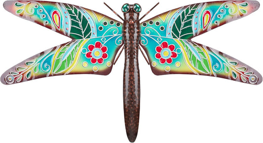 VCUTEKA Outdoor Metal Dragonfly Wall Decor Dragonfly Wall Sculpture Hanging Garden Wall Art Sculpture for Indoor Outdoor Patio Fence Decor Large
