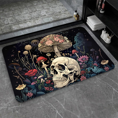 Bath Mat-Bathroom Rug，A Skull and Mushroom-Absorbent Non Slip Quick Dry Stain Resistant Easy to Clean Care Shower Rug for Bathtub Shower Room 17×27.5Inch (43 * 70cm)