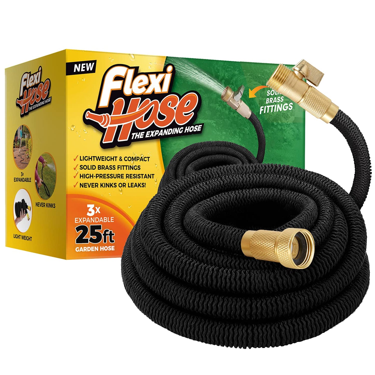 Flexi Hose Lightweight Expandable Garden Hose, 25FT -Retractable Garden Hose, Water Hose - No-Kink