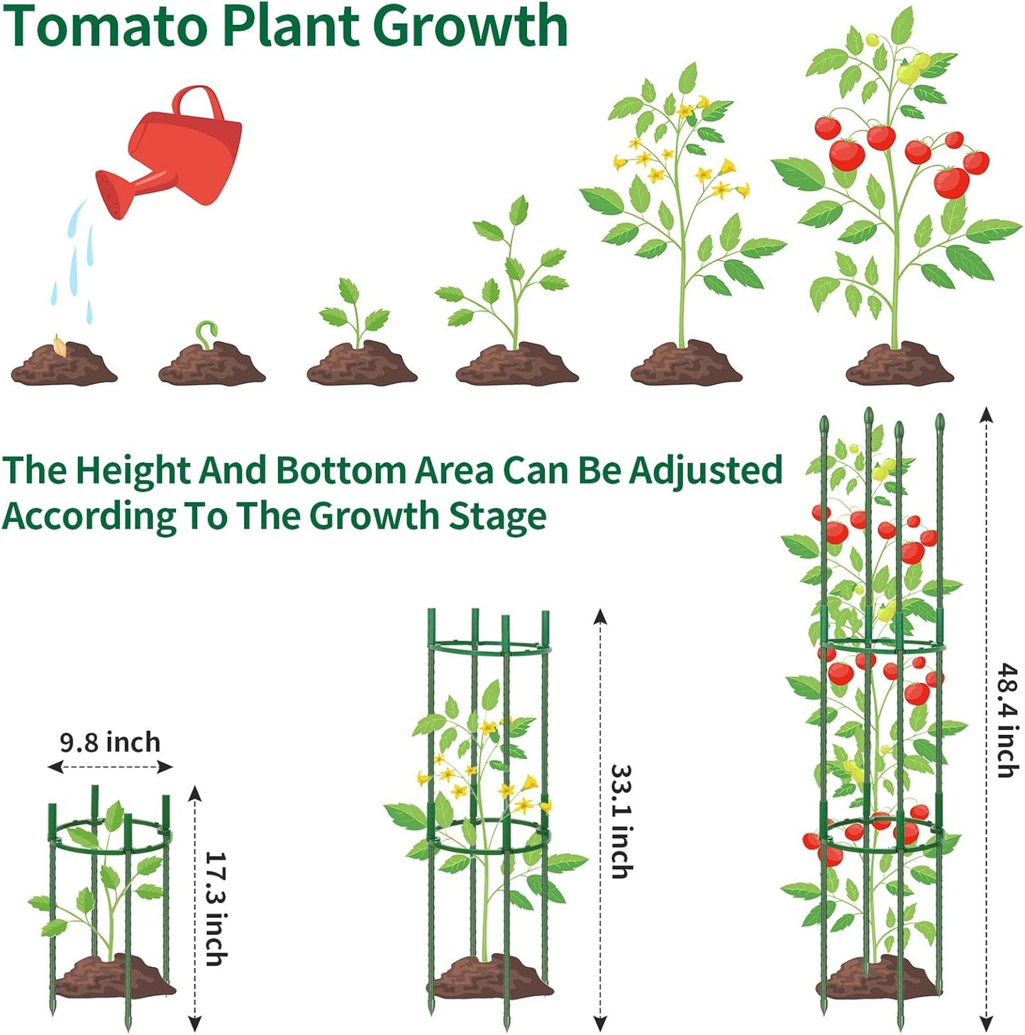 2 Pack Tomato Cages - 48 Inch Heavy Duty Trellis with Tomato Clips and Twist Ties