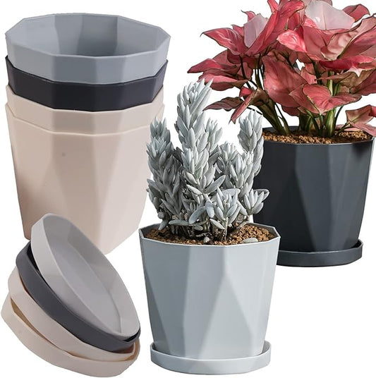 InmeRun Plant Pots Indoor Plastic Flower Pots Outdoor 5 inch Set of 6 Pack with Drainage Holes and Saucers for Garden pots (7 inch 6pcs)