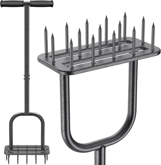 BeneLabel Lawn Aerator Spike Manual Tool with 15 Metal Spikes Grass Aerators for Yard with Wide Foot Plate & Soft Rubber T-Handle Revives Lawn Health, Loosening Soil