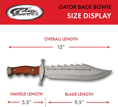 SZCO Full Tang Gator Back Skinning Knife 15 Inch - Camping Knife with Wood Handle & Sawback Stainless Steel Blade with Sheath - Pocket Knife for Hunting, Camping & Outdoor Uses - Knives for Men