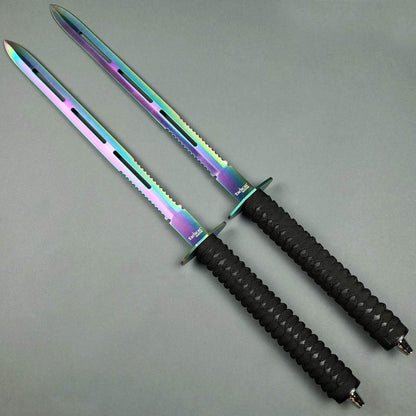 25" Twin Fixed Blade Machetes Set. Spear Style Stainless Steel Blade. for Camping, Hunting, Outdoor Activit Use, Collection, Gift (Rainbow)