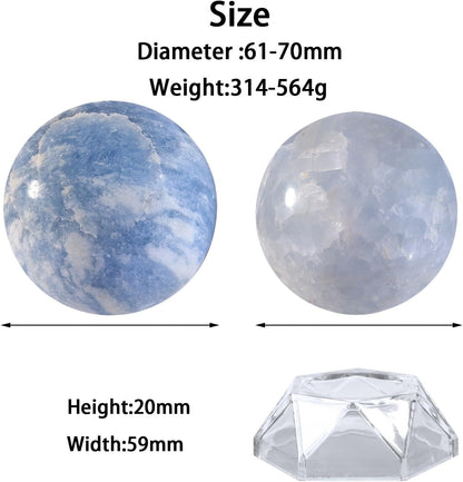 Natural Blue Celestite Crystal Ball with Acrylic Display Base, 61-70mm Polished Stone Feng Shui Crystal Sphere Meditation Decoration for Home & Office