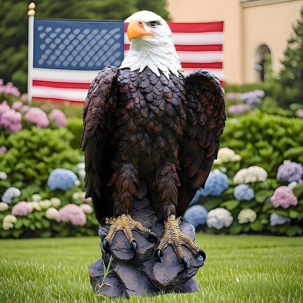 Large Garden Statue Standing Eagle Garden Sculpture, Majestic Hand Drawn Bald Eagle Decoration Flight of Freedom American Bald Eagle Yard Statue, Lawn and Courtyard Outdoor Decoration 13 x 24.4 Inch