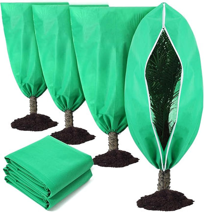 4 Pcs Plant Covers Freeze Protection Reusable Plant Protector with Zipper and Drawstring, Winter Bush Covers Freeze Protection from Cold Sun Frost Wind (Green)