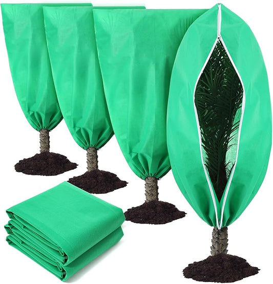 4 Pcs Plant Covers Freeze Protection Reusable Plant Protector with Zipper and Drawstring, Winter Bush Covers Freeze Protection from Cold Sun Frost Wind (Green)
