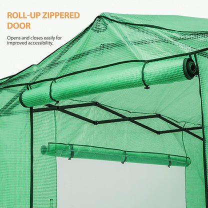 EAGLE PEAK Replacement Cover for 8x6 Portable Walk-in Pop up Greenhouse, Front and Rear Roll-Up Zipper Entry Doors and 2 Large Roll-Up Side Windows (Frame Not Included), Green