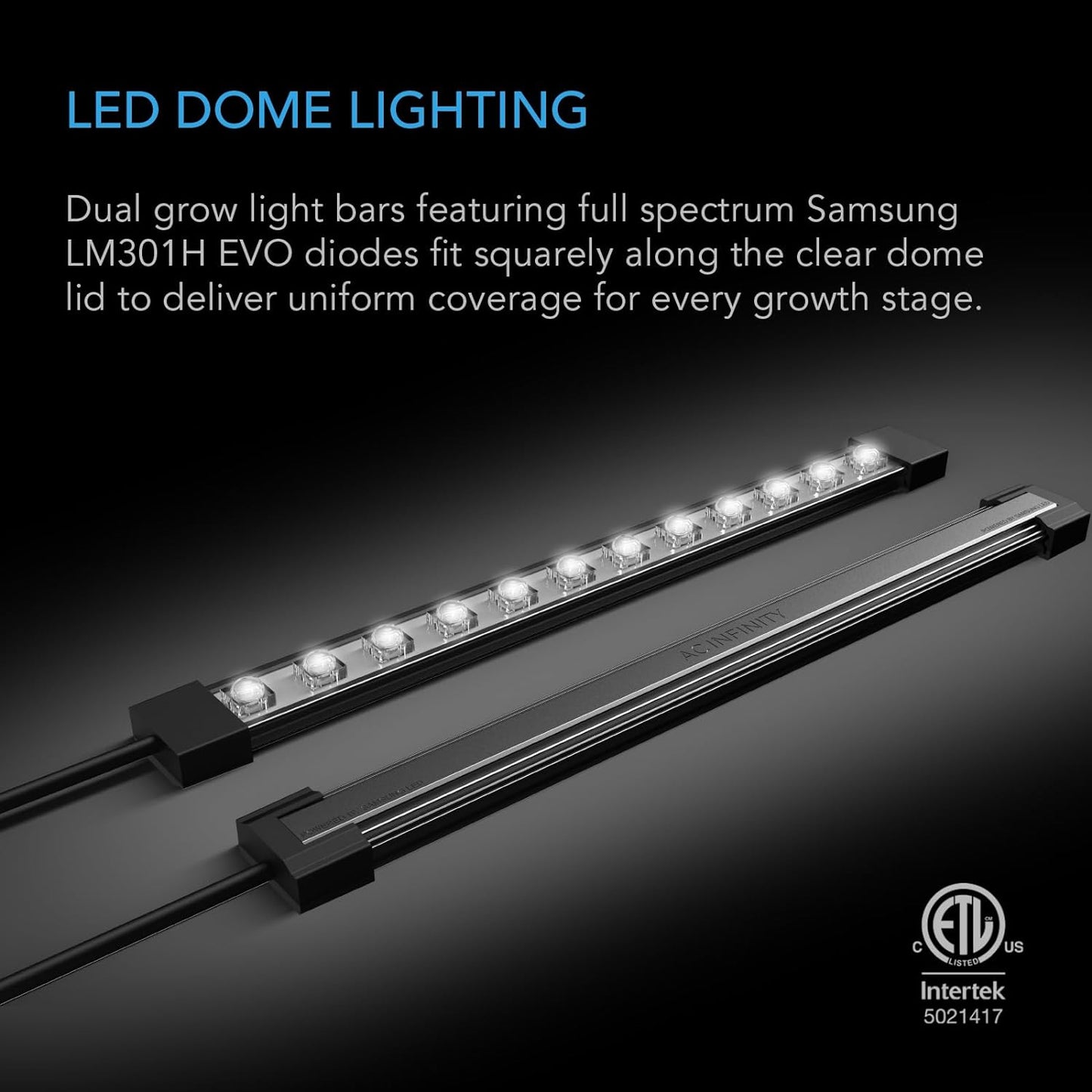 AC Infinity Heavy-Duty Humidity Dome with Full Spectrum LED Grow Light Bars, Samsung LM301H EVO Diodes, Drip Tray, 5x8 Cell Seedling Tray, 3mm Thick Dome and Vented Extension Panels, for Seed Starting