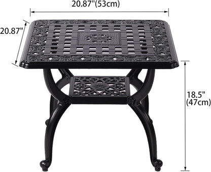 21" Cast Aluminum Outdoor Side Table,Small Patio Table,Outdoor Coffee Tables for Patio,Garden,Balcony, for All Weather (Black, Square)