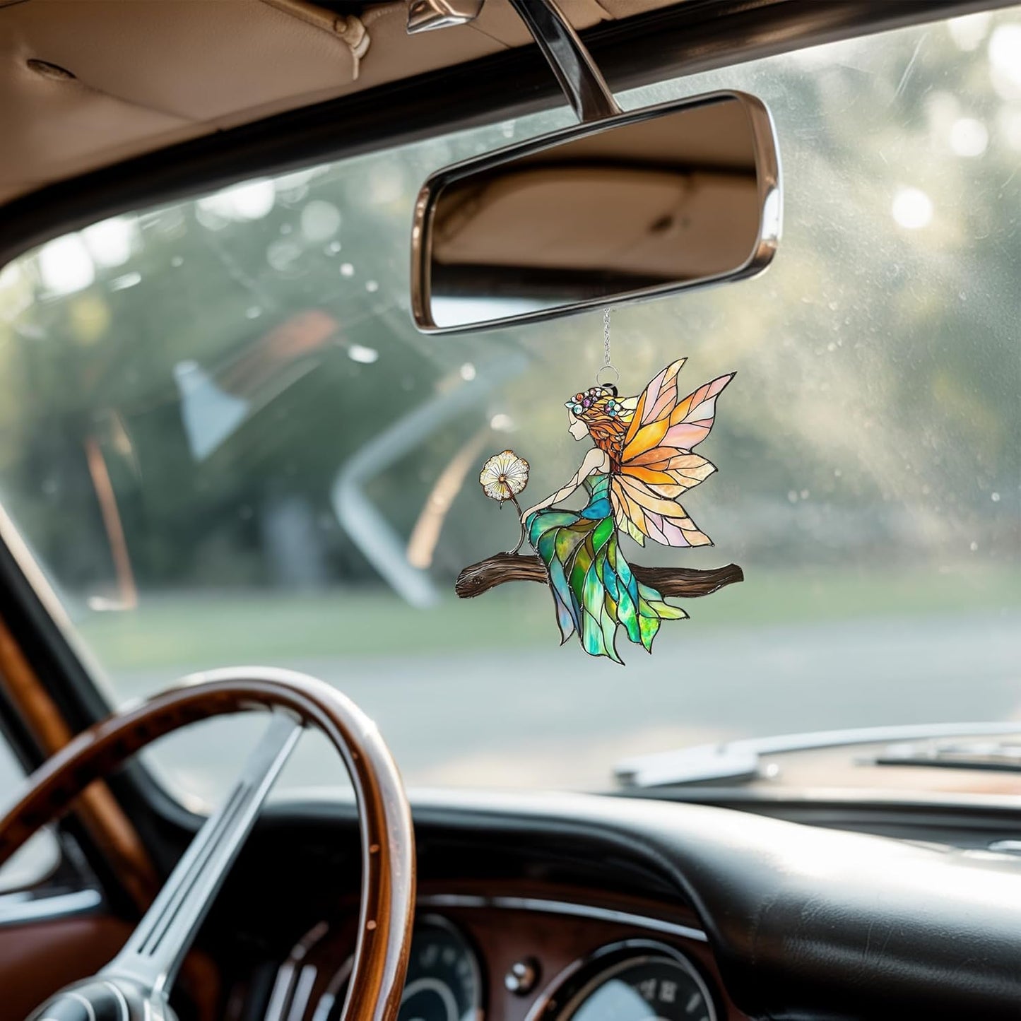 Fairy Dandelion Acrylic Suncatcher Stained Glass Effect Window Car Hanging Christmas Ornament Indoor Outdoor Decor Garden Sun Catcher Panel for Fairy Tale Lover for Women Mom Grandma