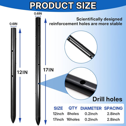 5PCS 17 Inch Round Steel Concrete Form Stakes with Holes Heavy Duty Rebar Stakes Concrete Pins for Concrete Forms, Garden Fence, Rust Resistant Removable Reusable, 3/5" Diameter, Pointed
