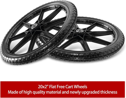 (2 PACK) 20" Flat Free Cart Wheels Compatible with rubbermaid Wheelbarrow Wheels,20x2" Flat Free Tires for Lawn Mower, Garden Cart- 3/4" Bearing,Hub Length 2.5", Black