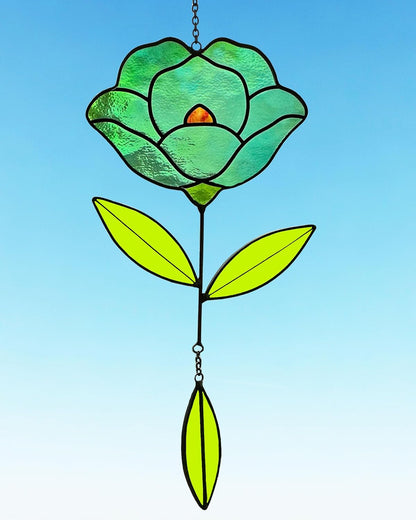 Flower Suncatchers, Stained Glass Window Hangings, Garden Suncatchers for Window and Wall Decor (B-Green)