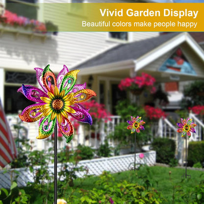 360° Wind Spinners Outdoor with Solar Lights Sunflowers Garden Decor Yard Lawn Art Decor for Patio Kinetic Windmills Unique Gifts for Friends and Family 60.63'' H x 13.38'' Dia
