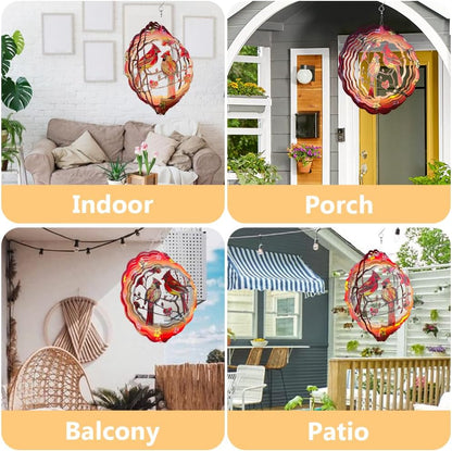 Cardinal Wind Spinner, 3D Hanging Stainless Steel Garden Spinner, Wind Spinner Hanging for Outdoor & Indoor Décor, Unique Gifts for Yard Garden Decoration or Patio Décor