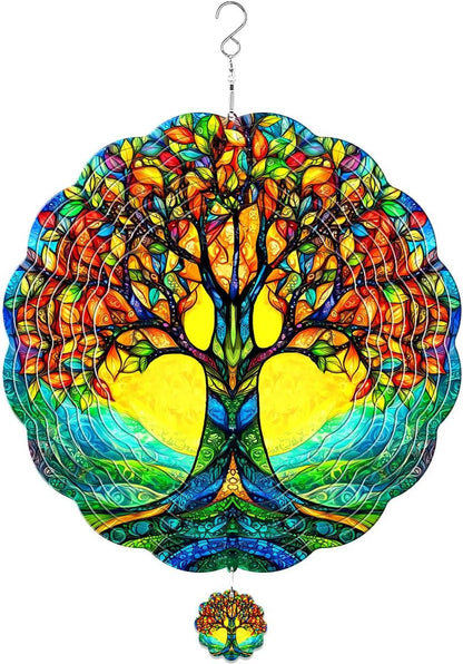Tree of Life Hanging Wind Spinners for Women Men, 12 Inch Metal 3D, Stainless Steel Hanging Wind Catchers Sculpture for Outside, Christmas Decoration Garden, Unique Gift Xmas