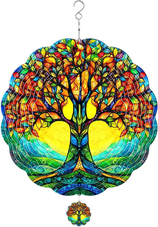 Tree of Life Hanging Wind Spinners for Women Men, 12 Inch Metal 3D, Stainless Steel Hanging Wind Catchers Sculpture for Outside, Christmas Decoration Garden, Unique Gift Xmas