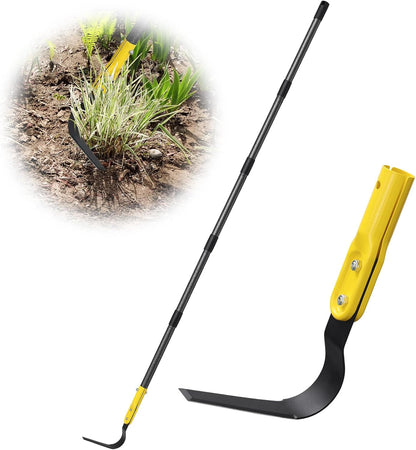 Hoe Garden Tool, 79" L Shape Sickle Garden Tool with Double-Edged Blade and Adjustable Long Handle, Heavy Duty Crack Crevice Weeding Hoe for Weeding, Loosening Soil, Trenching