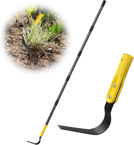 Hoe Garden Tool, 79" L Shape Sickle Garden Tool with Double-Edged Blade and Adjustable Long Handle, Heavy Duty Crack Crevice Weeding Hoe for Weeding, Loosening Soil, Trenching