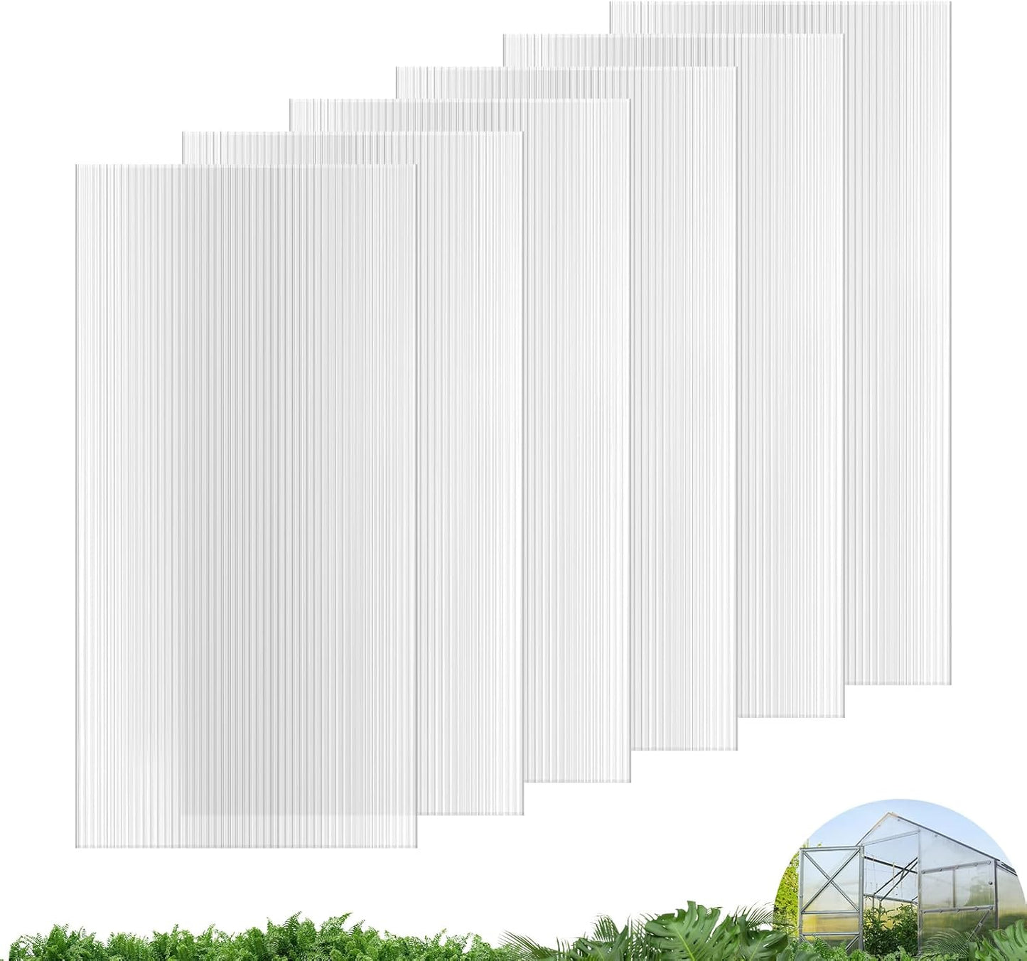 UMIG 6 PCS 4' x 2' x 0.32'' Polycarbonate Greenhouse Panels, Twin-Wall Waterproof UV Protected Corrugated Plastic Roof Panels Sheets, Clear Replacement Panels for Greenhouse, Outdoor, Plant