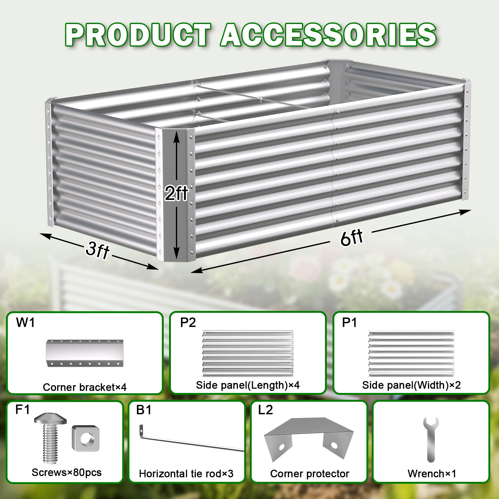 Tegarbed 6x3x2ft Raised Garden Bed, Deep Root Planter Box, Silver,1 Pack