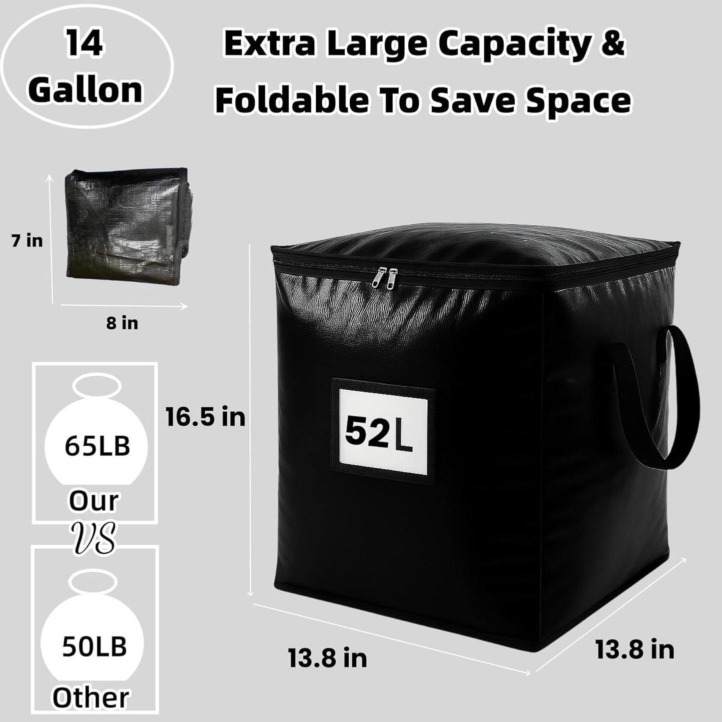 3 Pack 52L Storage Bags for Clothes, Moving Bags Heavy Duty Extra Large with Reinforced Handle, Storage Containers for Organizing Bedding, Blanket, Sheets, Pillows, Toys, Christmas Decorations