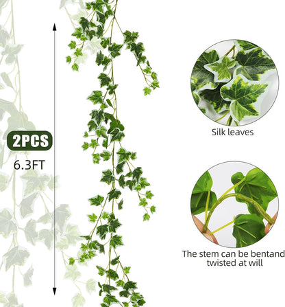 RECUTMS 74.8inch Artificial Ivy Vines 2 Pack Fake Hanging Plants with Leaves UV Resistant Faux Garland Greenery for Bedroom Wall Window Wedding Party Decoration
