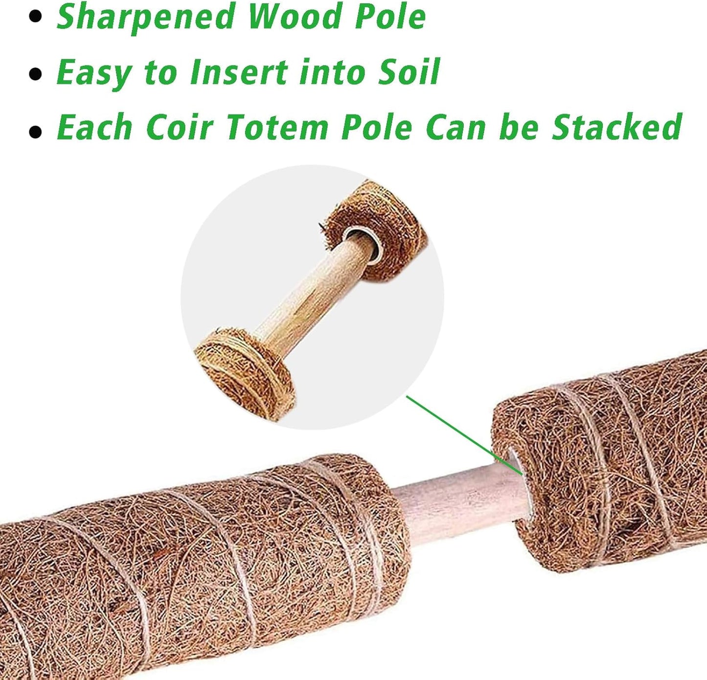 YEAJON 4 Pcs 15.7 Inch Coir Moss Totem Pole Monstera Plant Support with 2 Pcs 32.8ft Jute Rope, Plant Stakes for Indoor Plants Climbing, Support Extension(4 Packs 15.7 Inch)