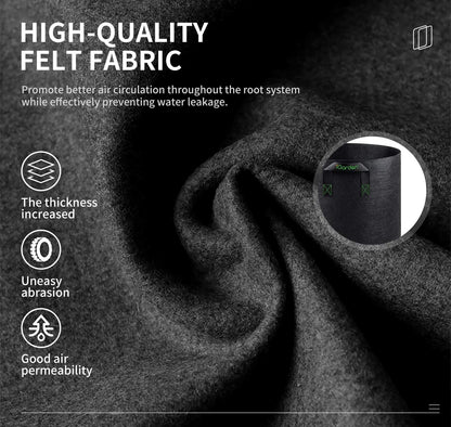 Grow Bags Tall, 10 Gallon Grow Pots 6 Pack with Handles, Heavy Duty 320G Thickened Nonwoven Fabric Plant Bag for Vegetables, Black