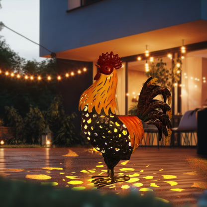 LIFFY Metal Chicken Yard Decor, 20" Rooster Outdoor Garden Solar Lights,Rooster Decorative Statues Outside with Led Light for Landscape Patio Lawn Backyard